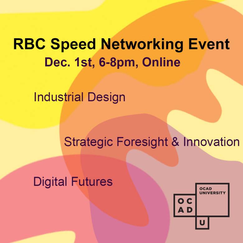 Poster with four abstract shapes and the text "RBC Speed Networking Event"
