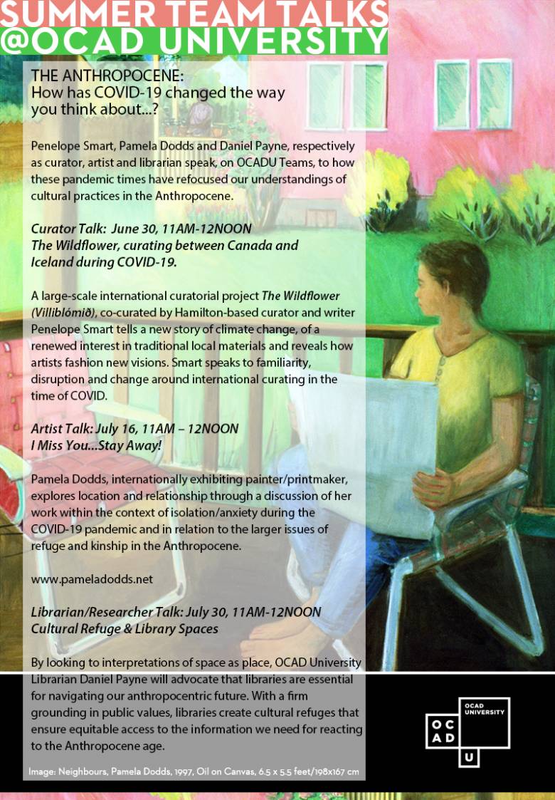 A poster for the event, featuring text transcribed below and a painting of an individual seated in their backyard