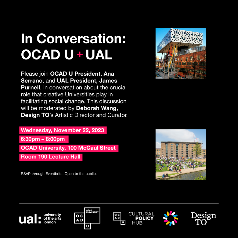 OCAD U + UAL fireside chat poster