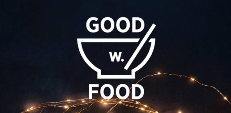 black background with Good w Food logo and event details in centre