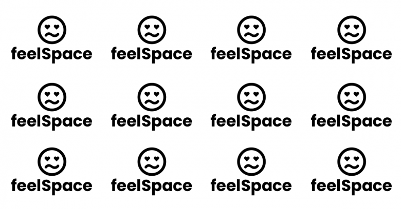 a grid of a simple drawing of a face, with the words feelSpace below