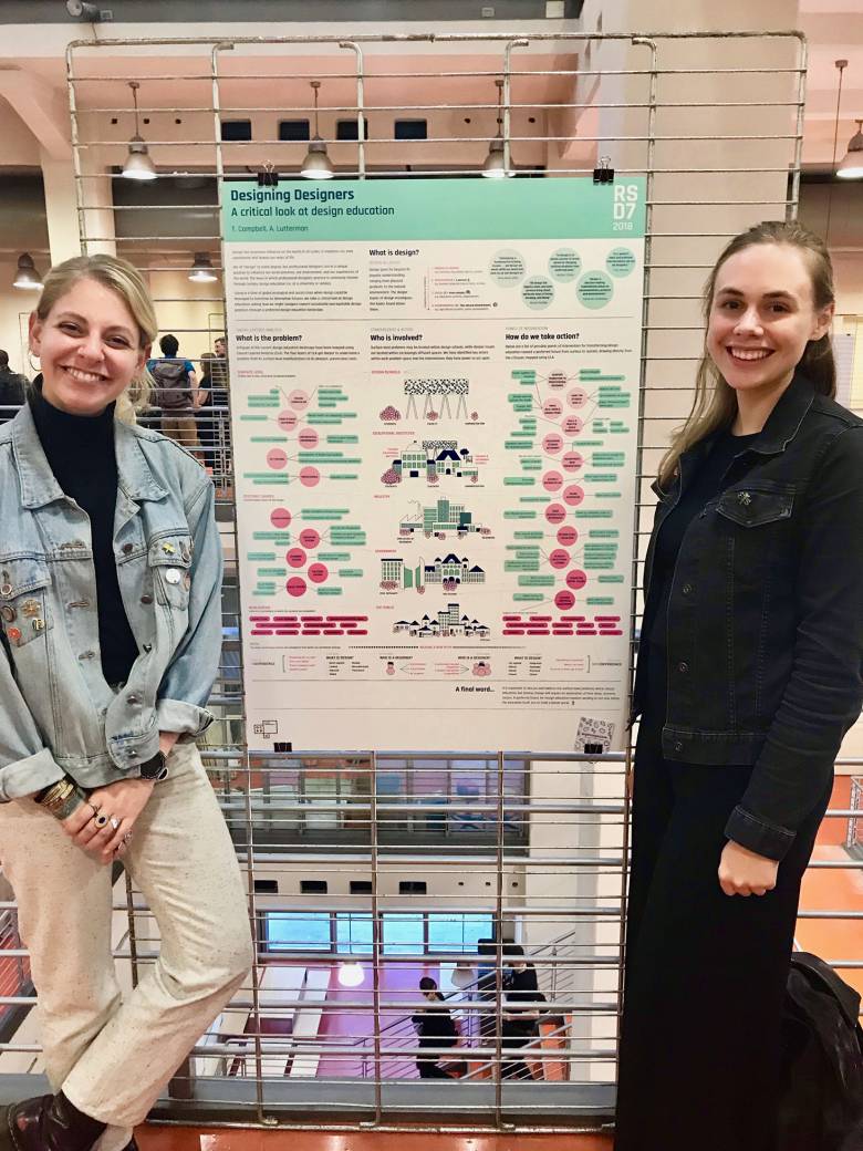 SFI students Ariana Lutterman and Tara Campbell with their poster Designing Designers: A critical look at design education