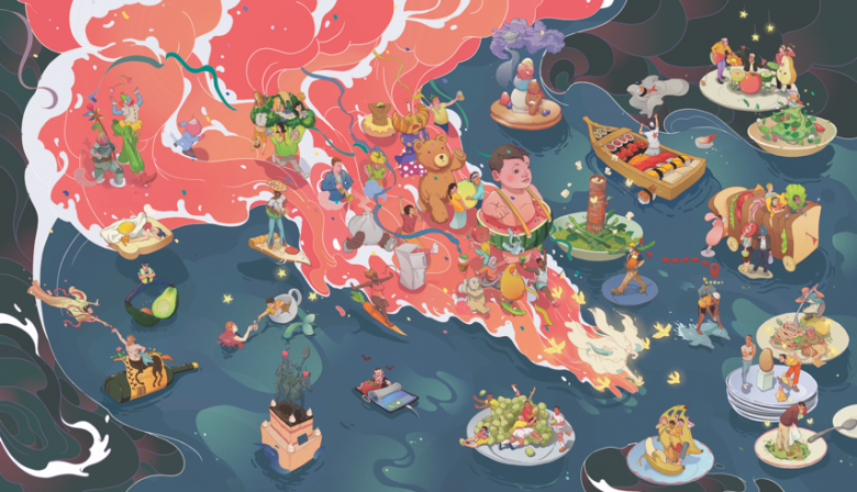 Mural of food illustrations