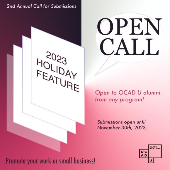 Pink and purple gradient poster with text reading "OPEN CALL". 