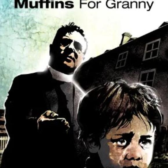 Poster depciting small child and clergy person, with title Muffins for Granny