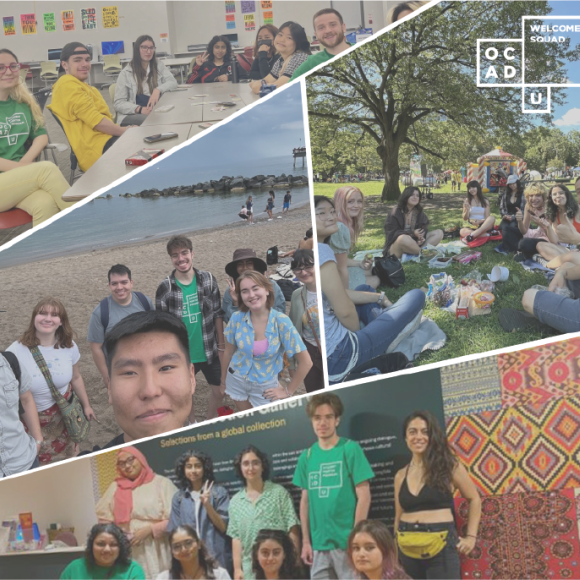 A photo collage showing diverse groups of students posing for group photos while participating in a variety of Welcome Squad activities.