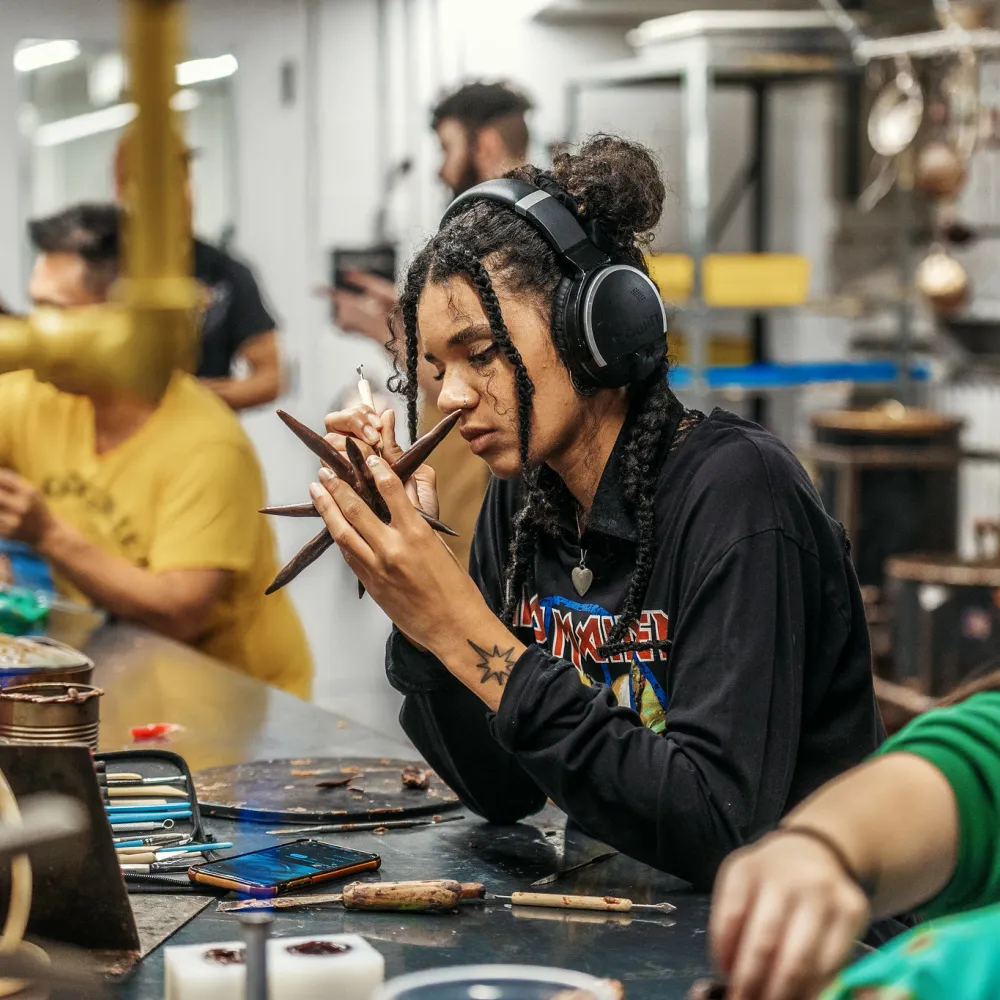 Student working on a sculpture