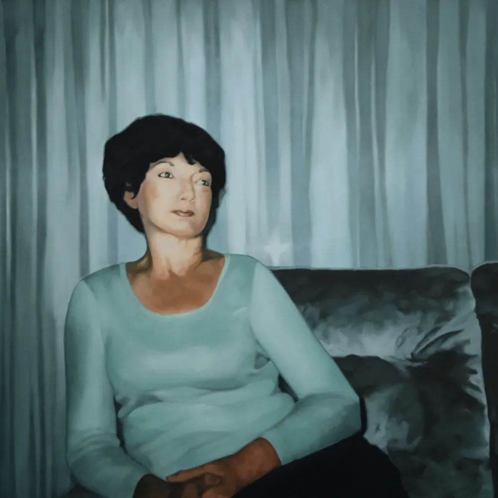 Painting of a person sitting on a couch
