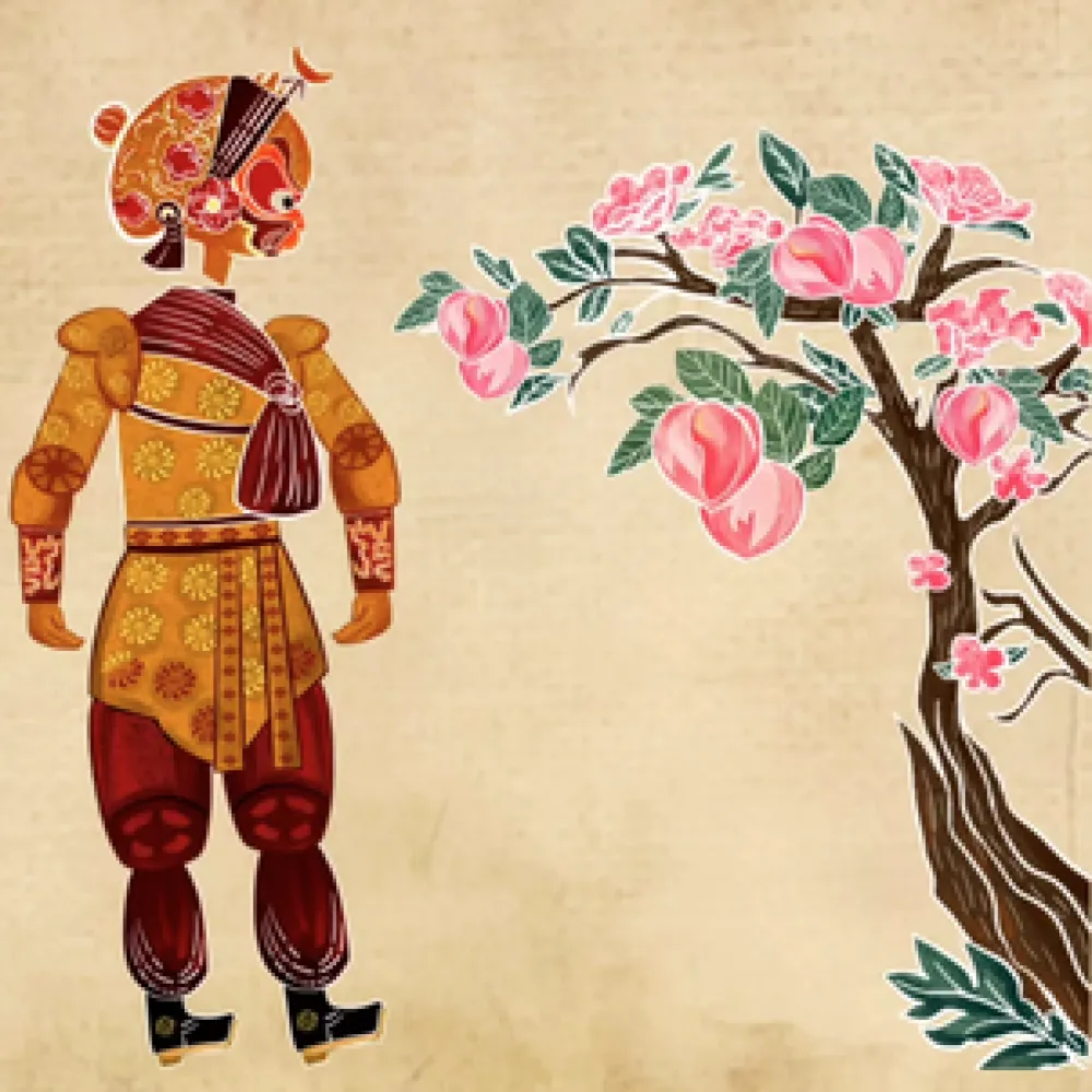 Illustration of a person and a fruit tree